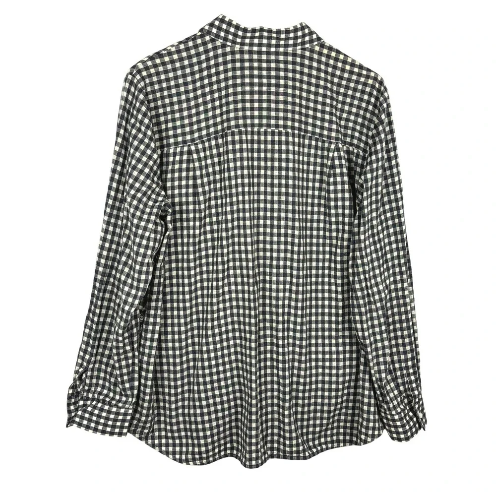 Lafayette 148 NY Gingham Cotton Linen Long Sleeve Button Up Shirt XL Black White - Picture 2 of 9